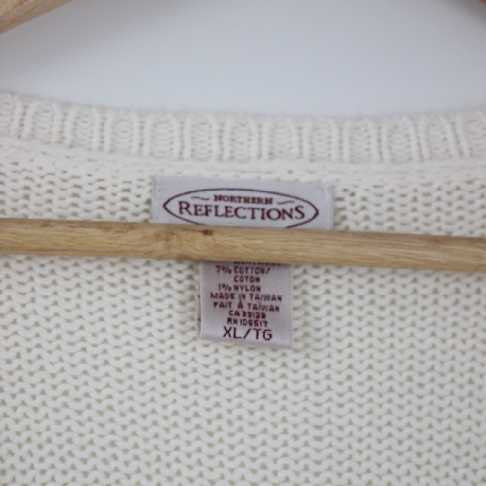 Cream and Pink Textured Knit Cardigan Sweater - Picture 3 of 3